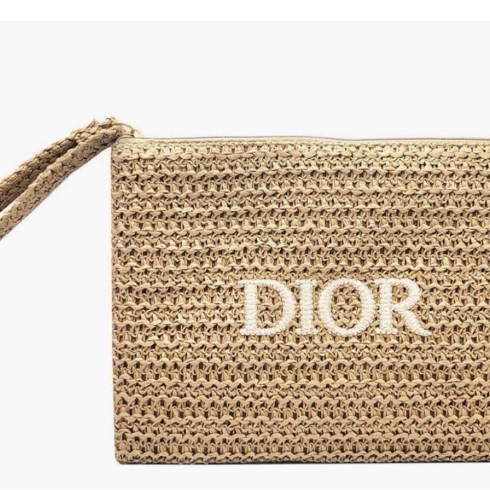 GIFT WITH PURCHASE NEW Dior Beauty Raffia Straw Pouch w/Box  * see description